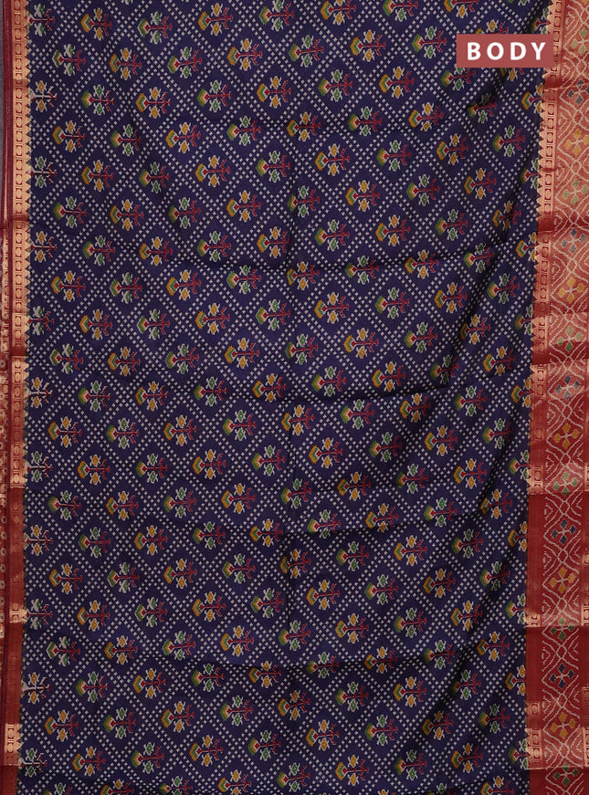 Navy Blue & Maroon Semi Maheshwari Cotton Saree