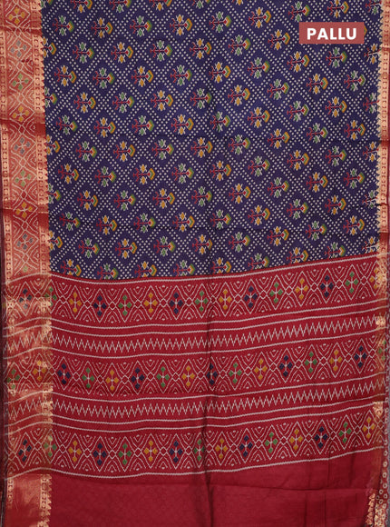 Navy Blue & Maroon Semi Maheshwari Cotton Saree