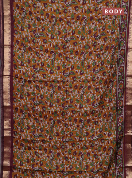 Mustard Yellow & Maroon Semi Maheshwari Cotton Saree