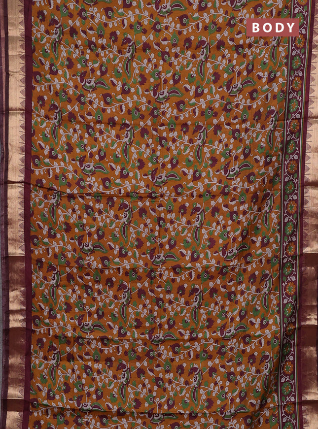 Mustard Yellow & Maroon Semi Maheshwari Cotton Saree