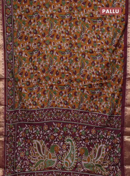 Mustard Yellow & Maroon Semi Maheshwari Cotton Saree