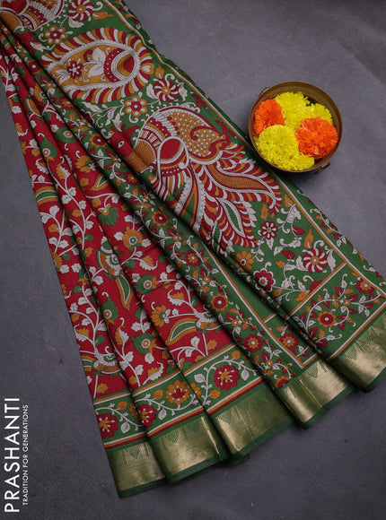 Red & Green Semi Maheshwari Cotton Saree
