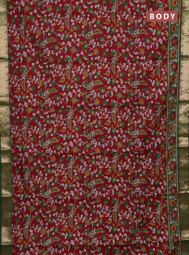 Red & Green Semi Maheshwari Cotton Saree