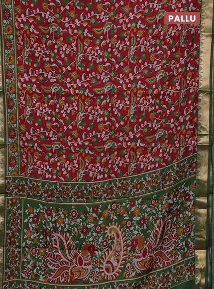 Red & Green Semi Maheshwari Cotton Saree