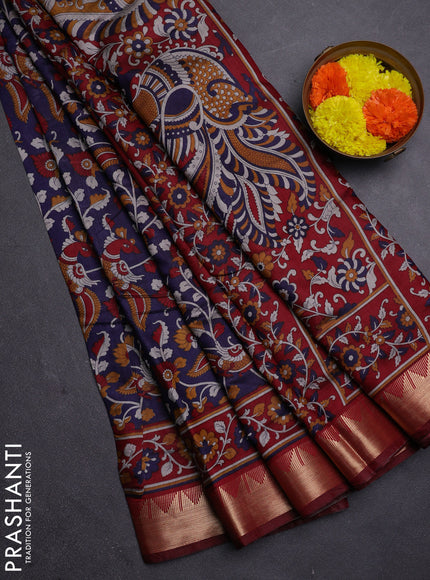 Blue & Maroon Semi Maheshwari Cotton Saree