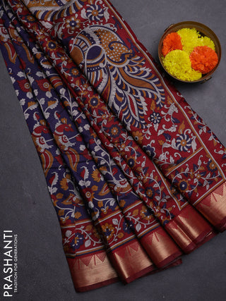 Blue & Maroon Semi Maheshwari Cotton Saree