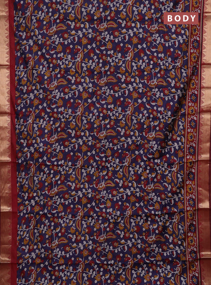 Blue & Maroon Semi Maheshwari Cotton Saree