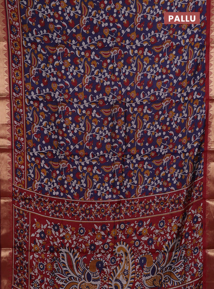 Blue & Maroon Semi Maheshwari Cotton Saree