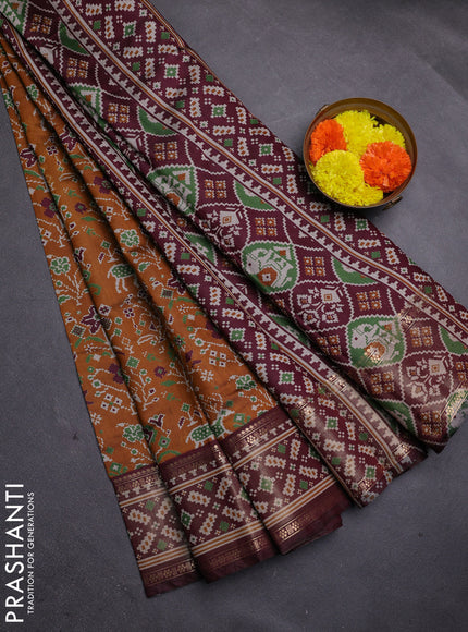 Mustard Yellow & Maroon Semi Maheshwari Cotton Saree