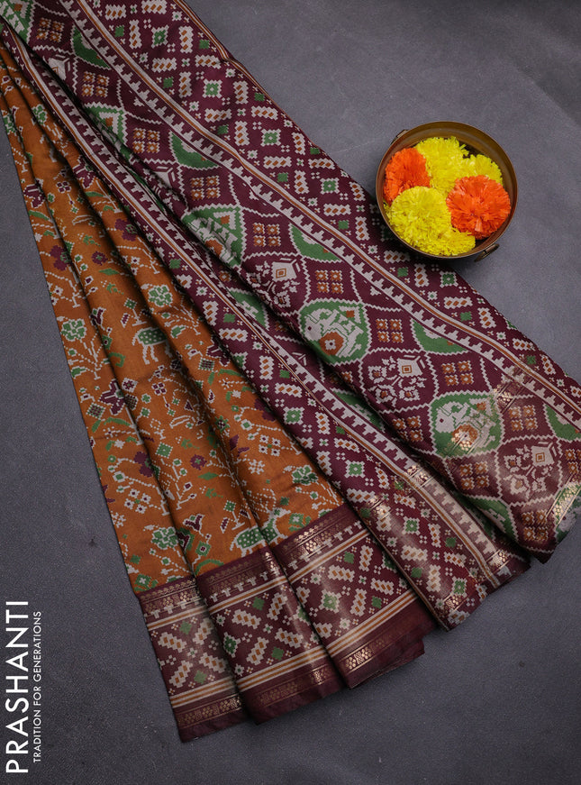 Mustard Yellow & Maroon Semi Maheshwari Cotton Saree