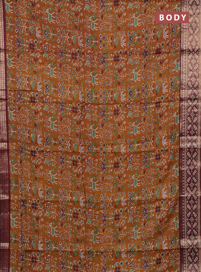 Mustard Yellow & Maroon Semi Maheshwari Cotton Saree