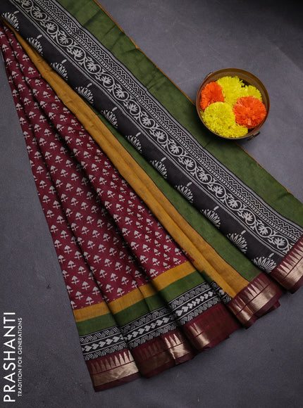 Maroon Semi Maheshwari Cotton Saree