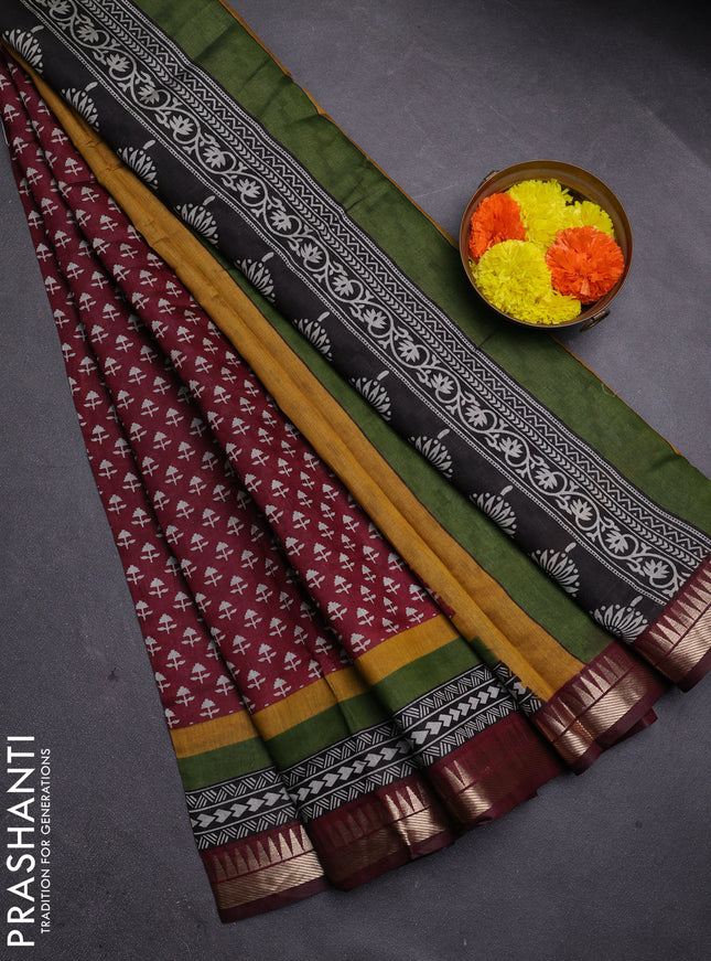 Maroon Semi Maheshwari Cotton Saree