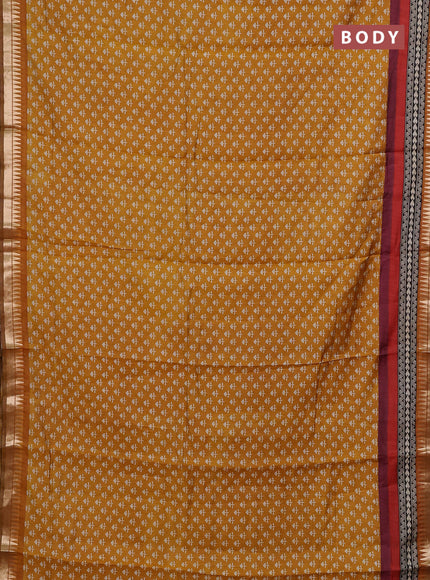 Mustard Yellow & Red Semi Maheshwari Cotton Saree