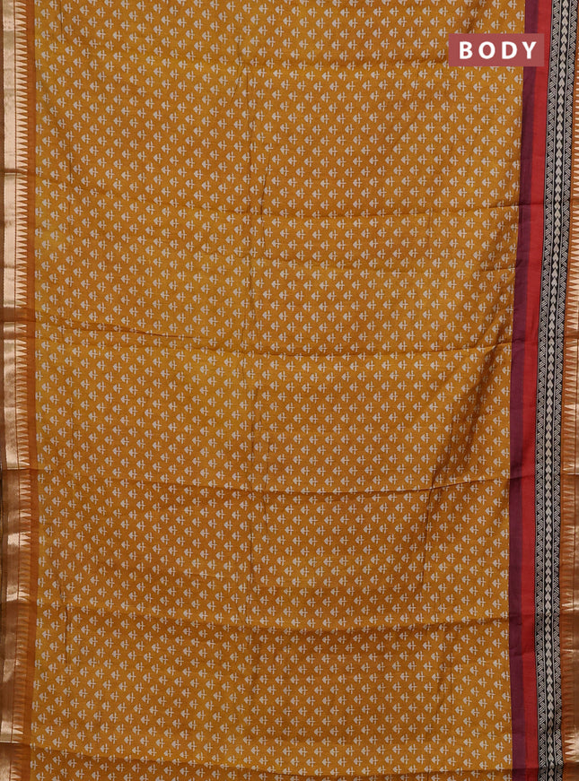 Mustard Yellow & Red Semi Maheshwari Cotton Saree