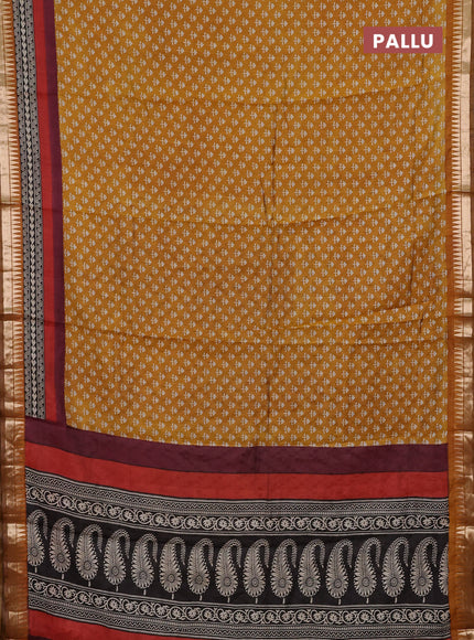 Mustard Yellow & Red Semi Maheshwari Cotton Saree