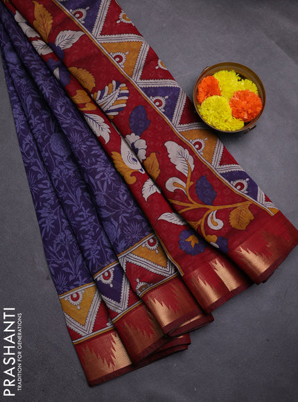 Blue & Maroon Semi Maheshwari Cotton Saree