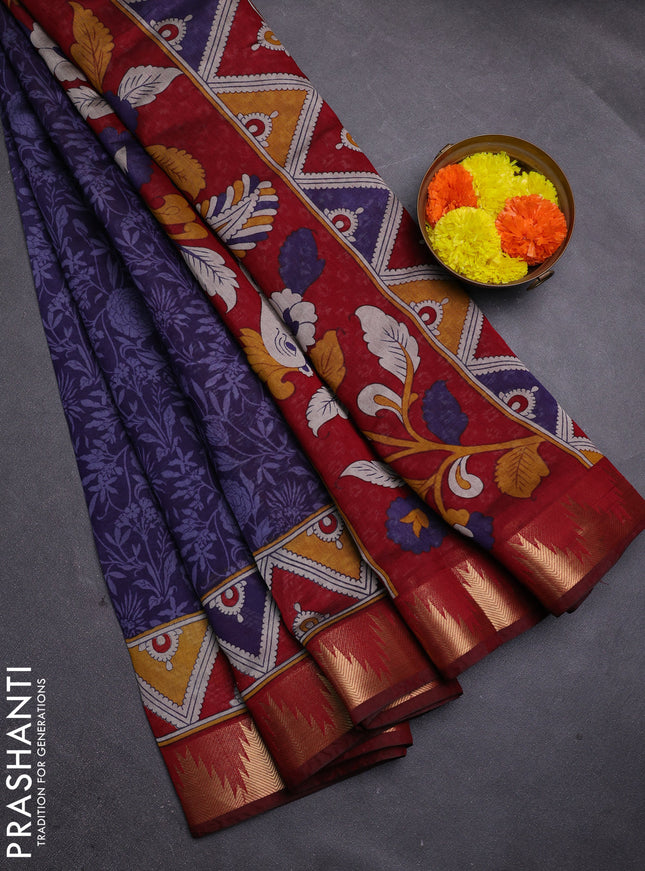 Blue & Maroon Semi Maheshwari Cotton Saree