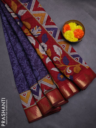 Blue & Maroon Semi Maheshwari Cotton Saree
