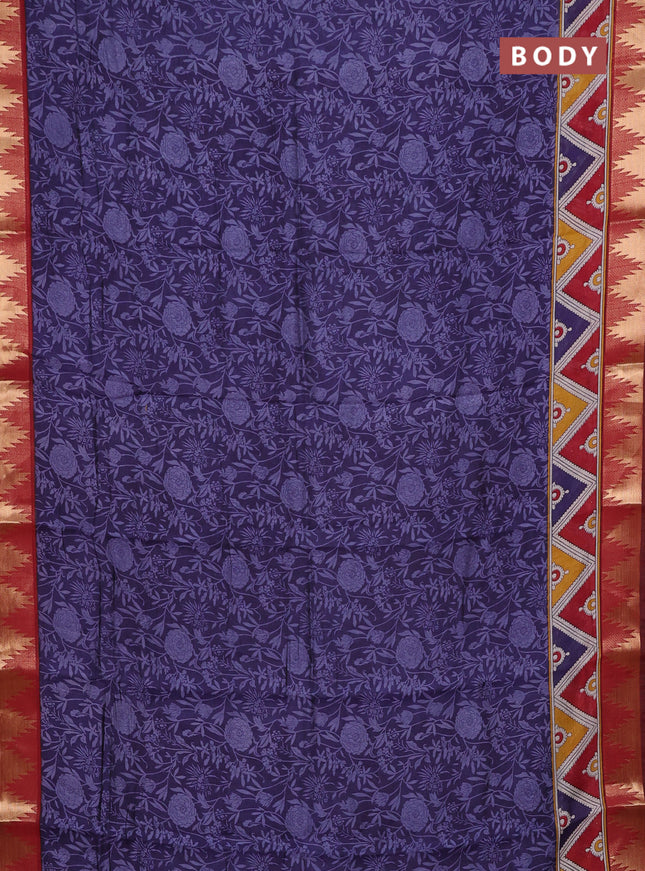 Blue & Maroon Semi Maheshwari Cotton Saree