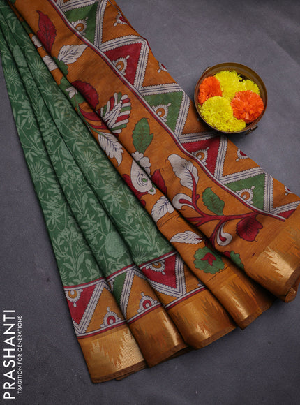 Green & Mustard Yellow Semi Maheshwari Cotton Saree