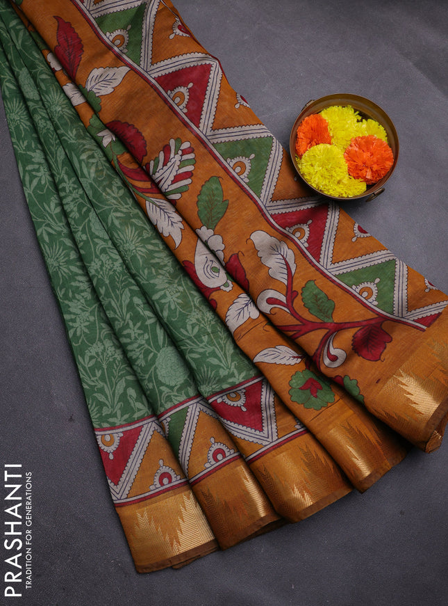 Green & Mustard Yellow Semi Maheshwari Cotton Saree