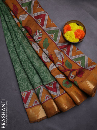 Green & Mustard Yellow Semi Maheshwari Cotton Saree