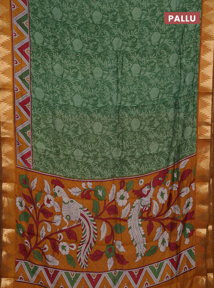 Green & Mustard Yellow Semi Maheshwari Cotton Saree