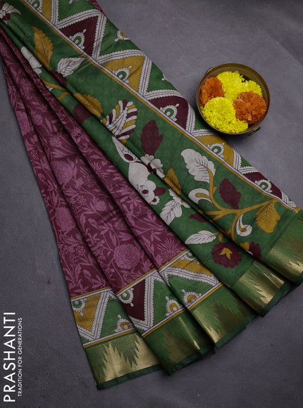 Wine  & Green Semi Maheshwari Cotton Saree
