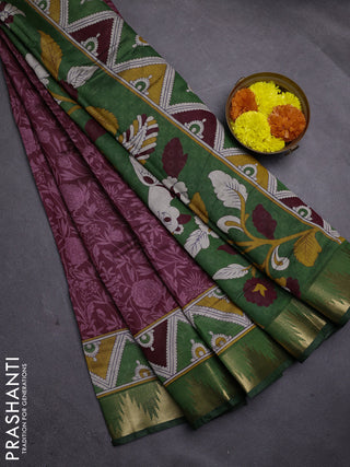Wine  & Green Semi Maheshwari Cotton Saree