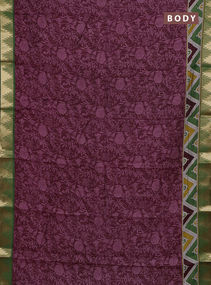 Wine  & Green Semi Maheshwari Cotton Saree