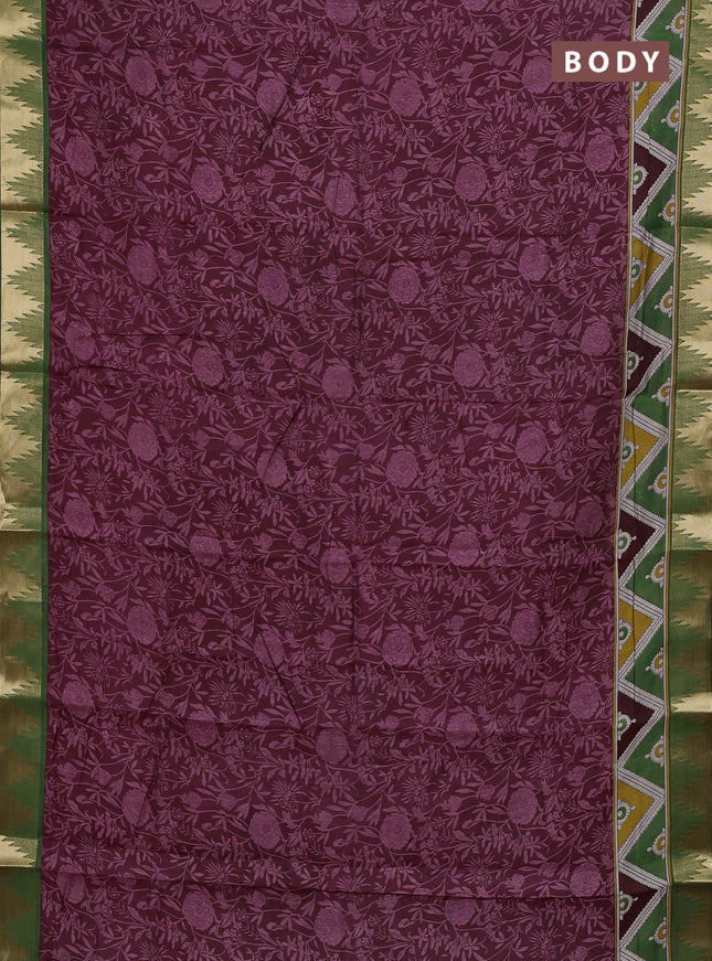 Wine  & Green Semi Maheshwari Cotton Saree