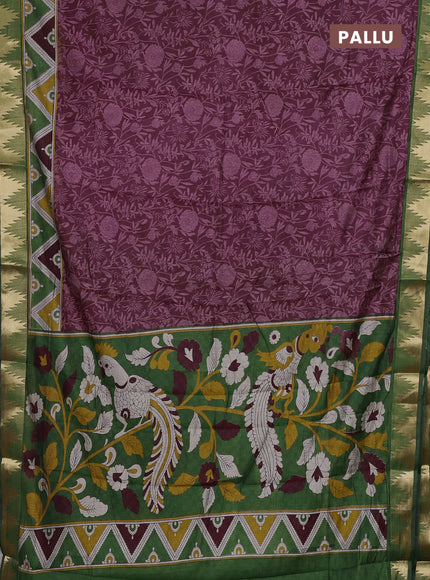 Wine  & Green Semi Maheshwari Cotton Saree