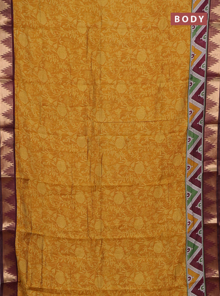 Mustard Yellow & Maroon Semi Maheshwari Cotton Saree