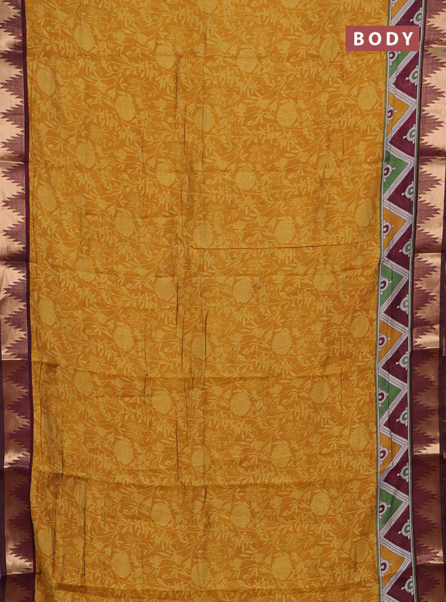 Mustard Yellow & Maroon Semi Maheshwari Cotton Saree