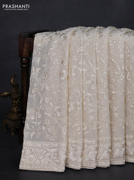 Cream Georgette Saree - Parsi Embroidery