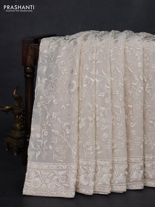Cream Georgette Saree - Parsi Embroidery