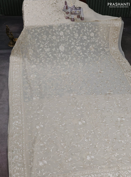 Cream Georgette Saree - Parsi Embroidery
