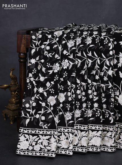Black Georgette Saree - Parsi Embroidery