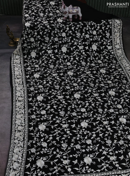 Black Georgette Saree - Parsi Embroidery