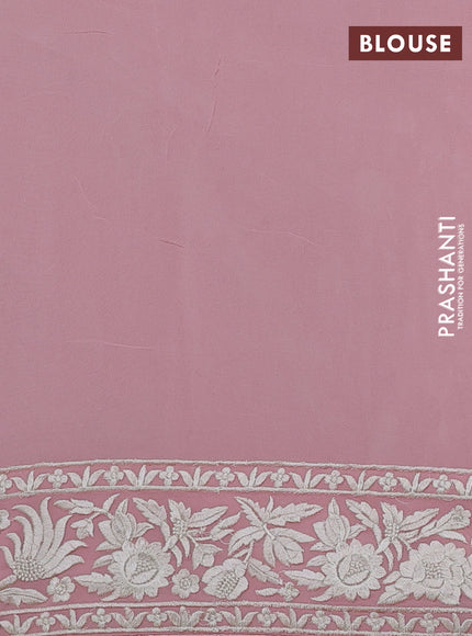 Peach Pink Georgette Saree - Parsi Embroidery
