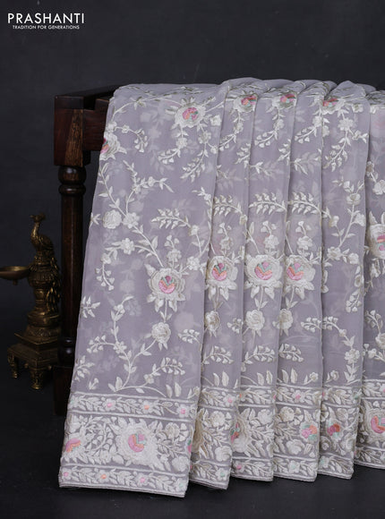 Grey Georgette Saree - Parsi Embroidery