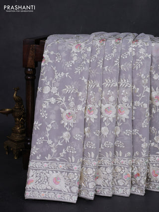 Grey Georgette Saree - Parsi Embroidery