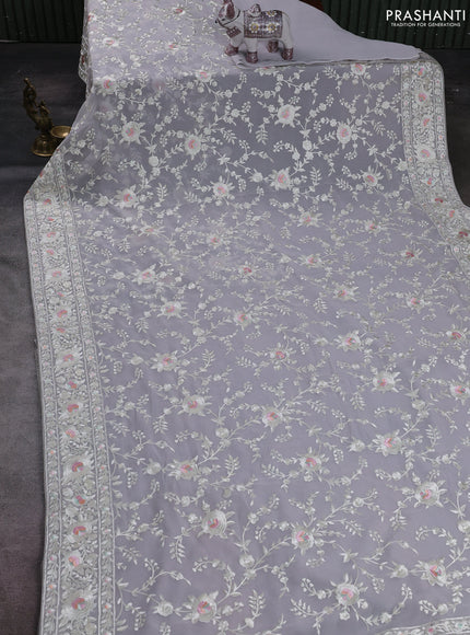 Grey Georgette Saree - Parsi Embroidery
