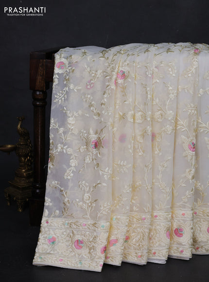 Cream Georgette Saree - Parsi Embroidery