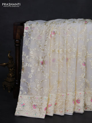 Cream Georgette Saree - Parsi Embroidery