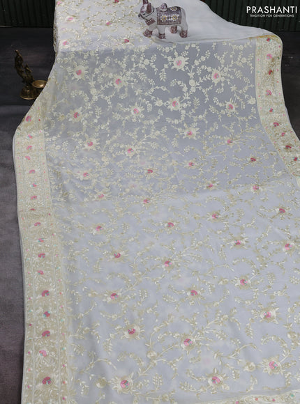 Cream Georgette Saree - Parsi Embroidery