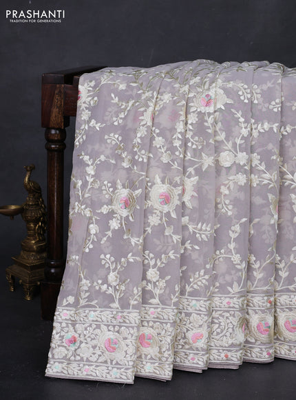 Grey Georgette Saree - Parsi Embroidery