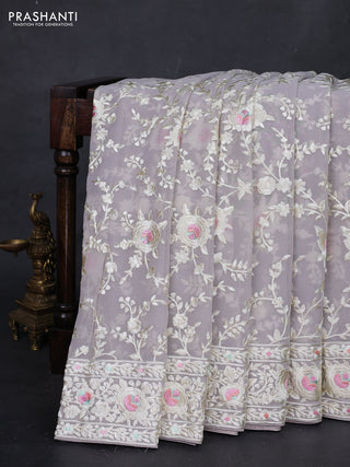 Grey Georgette Saree - Parsi Embroidery
