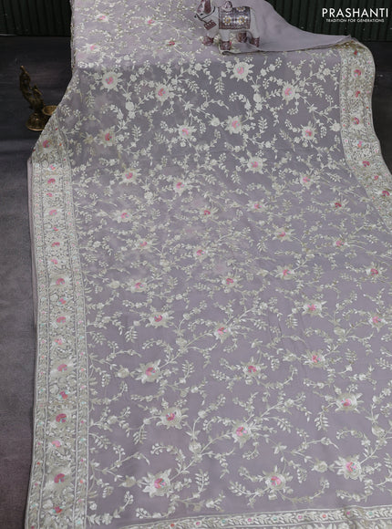 Grey Georgette Saree - Parsi Embroidery